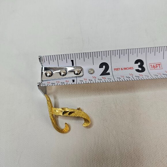 Mamselle Monogram Initial T Brooch Texture Letter Gold Tone Vintage Jewelry Pin - Picture 10 of 10